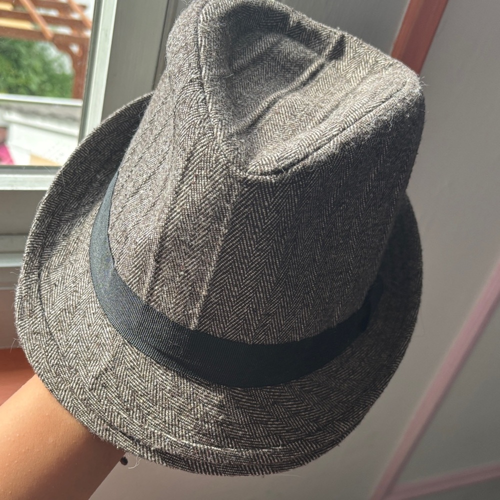 Stylish Gray Herringbone Fedora Hat
